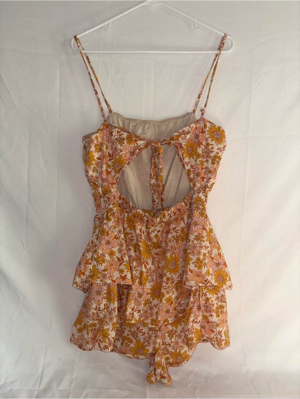 American Eagle Outfitters Pink and Mustard Floral Tiered Romper - Picture 7 of 7
